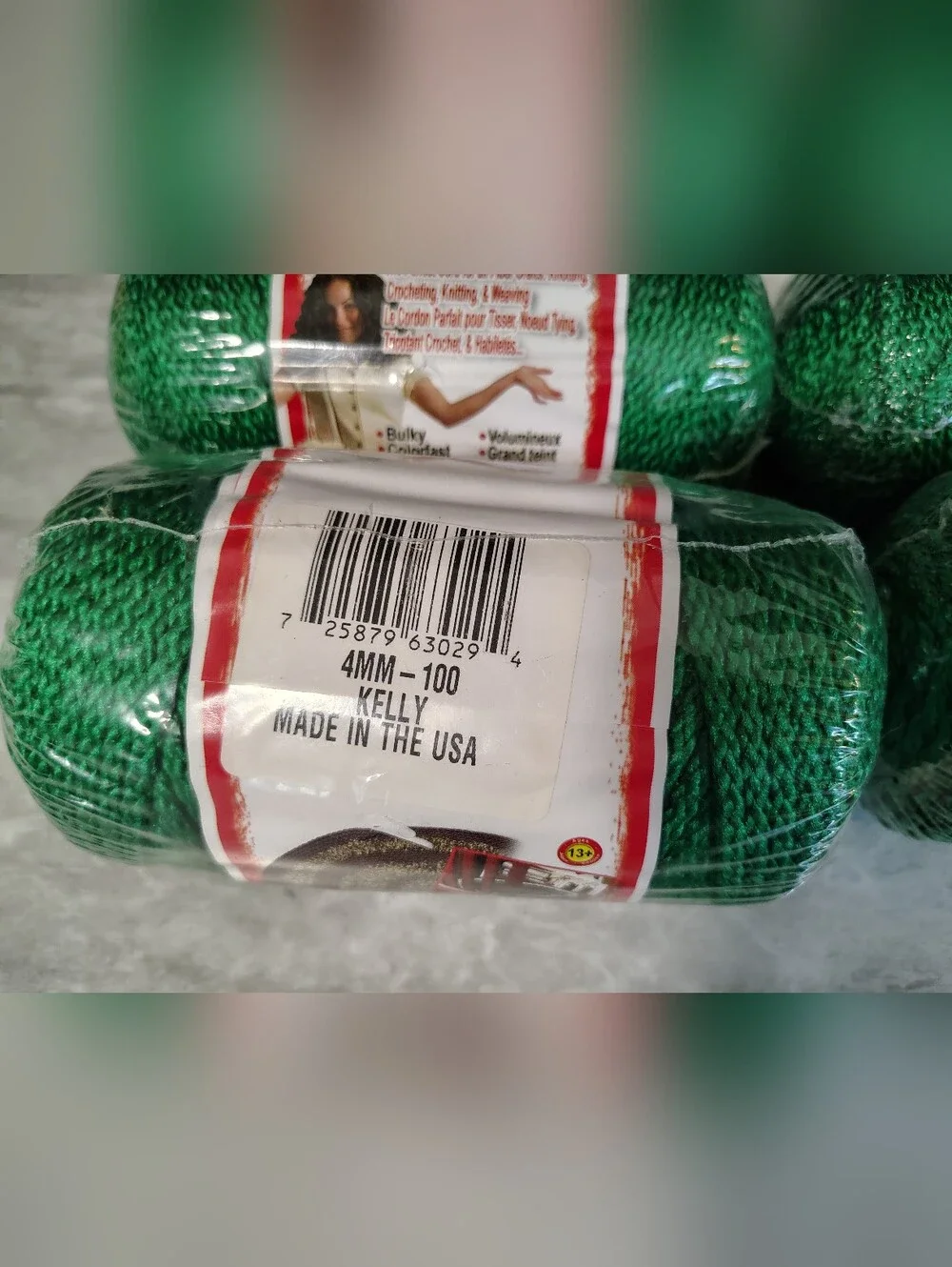 Lot of 4 Vintage Bonnie Macrame Craft Cord 4mm 100 Yds Green NOS